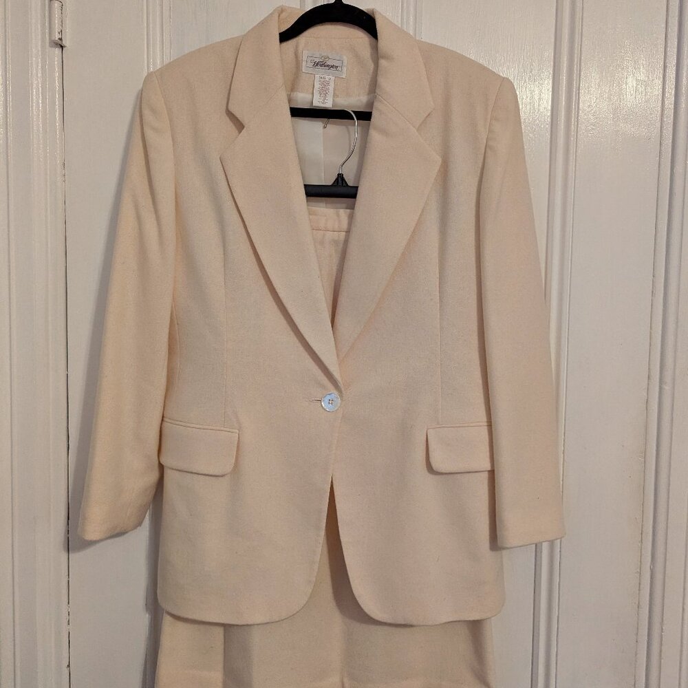 Worthington Wool 2pc Cream Suit Set, 90s Vintage Sz 10